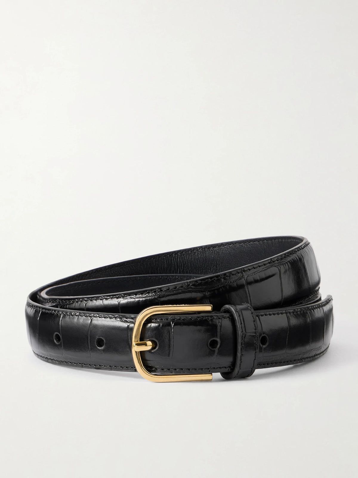 Croc-effect Leather Belt