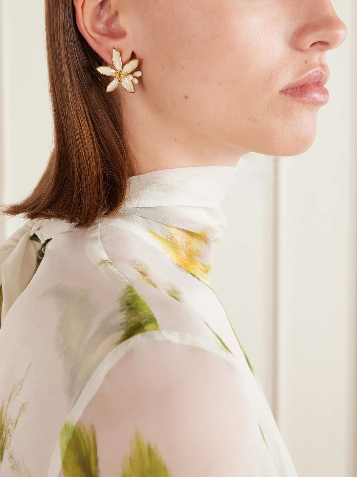 Image of Earrings. Product name - Orange Blossom Gold-tone Earrings in White colour by brand - Oscar de la Renta