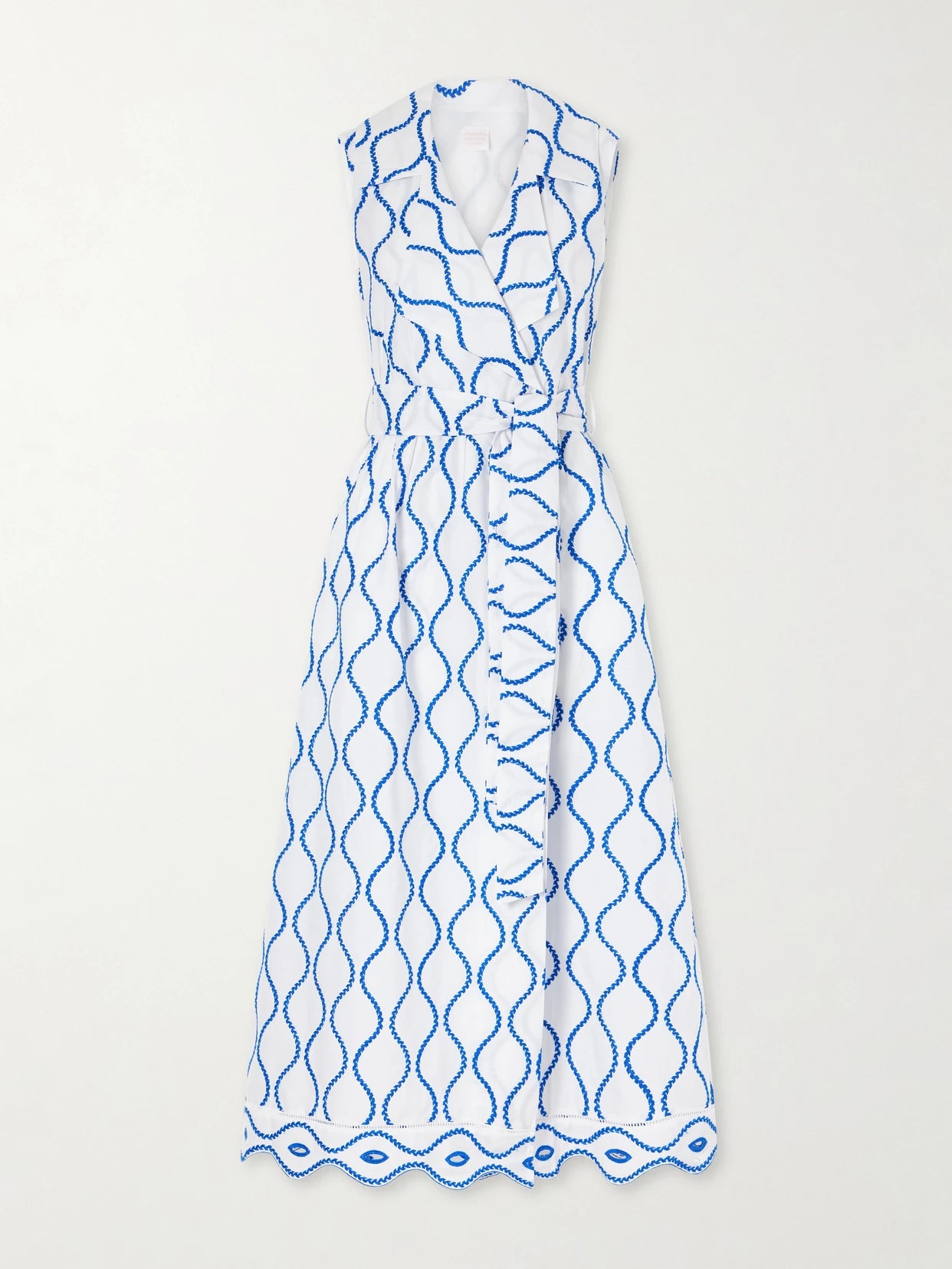 Image of Dresses. Product name - Noemie Double-breasted Striped Cotton-poplin Midi Dress in Blue colour by brand - Loretta Caponi