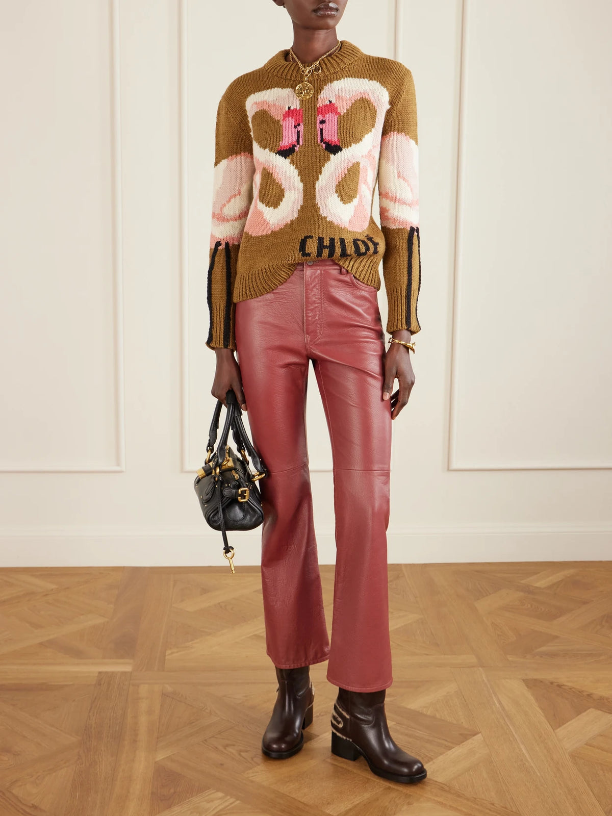 Image of Boots. Product name - Dakota Buckled Shearling-trimmed Leather Ankle Boots in Brown colour by brand - Chloé