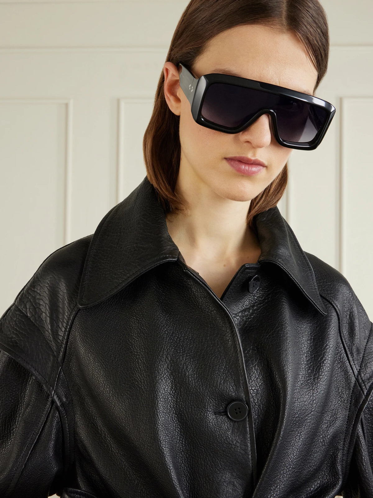 Image of Sunglasses. Product name - Pausa Oversized Aviator-style Acetate Sunglasses in Black colour by brand - Jacques Marie Mage