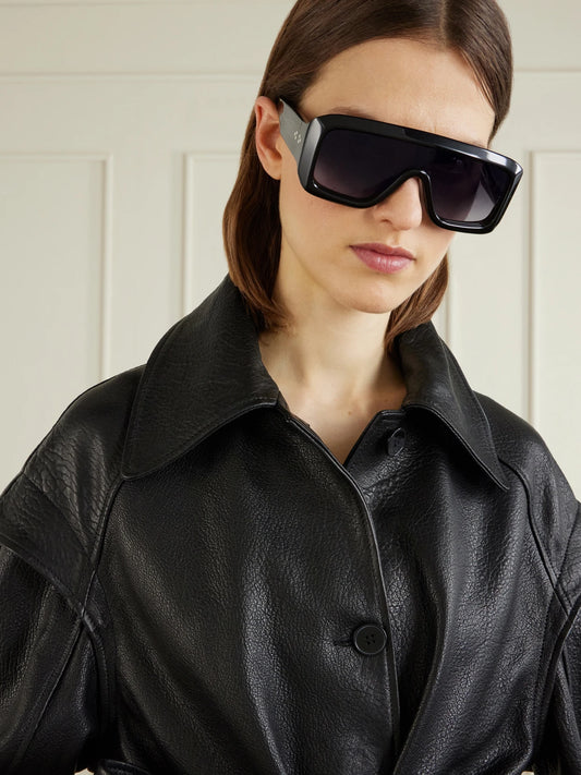 Image of Sunglasses. Product name - Pausa Oversized Aviator-style Acetate Sunglasses in Black colour by brand - Jacques Marie Mage