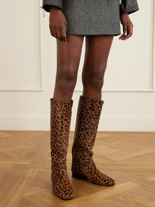Herbert Levine Rein It Animal-print Pony-hair Knee Boots