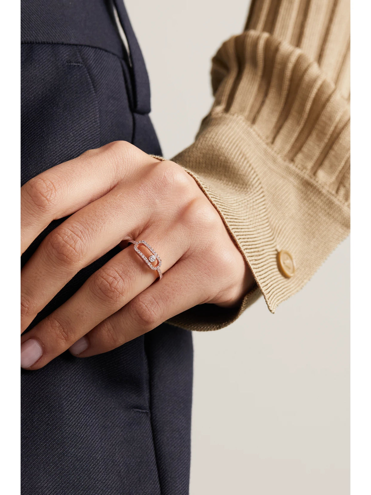 Image of Rings. Product name - Big Move Uno 18-karat Rose Gold Diamond Ring in Multi colour by brand - Messika
