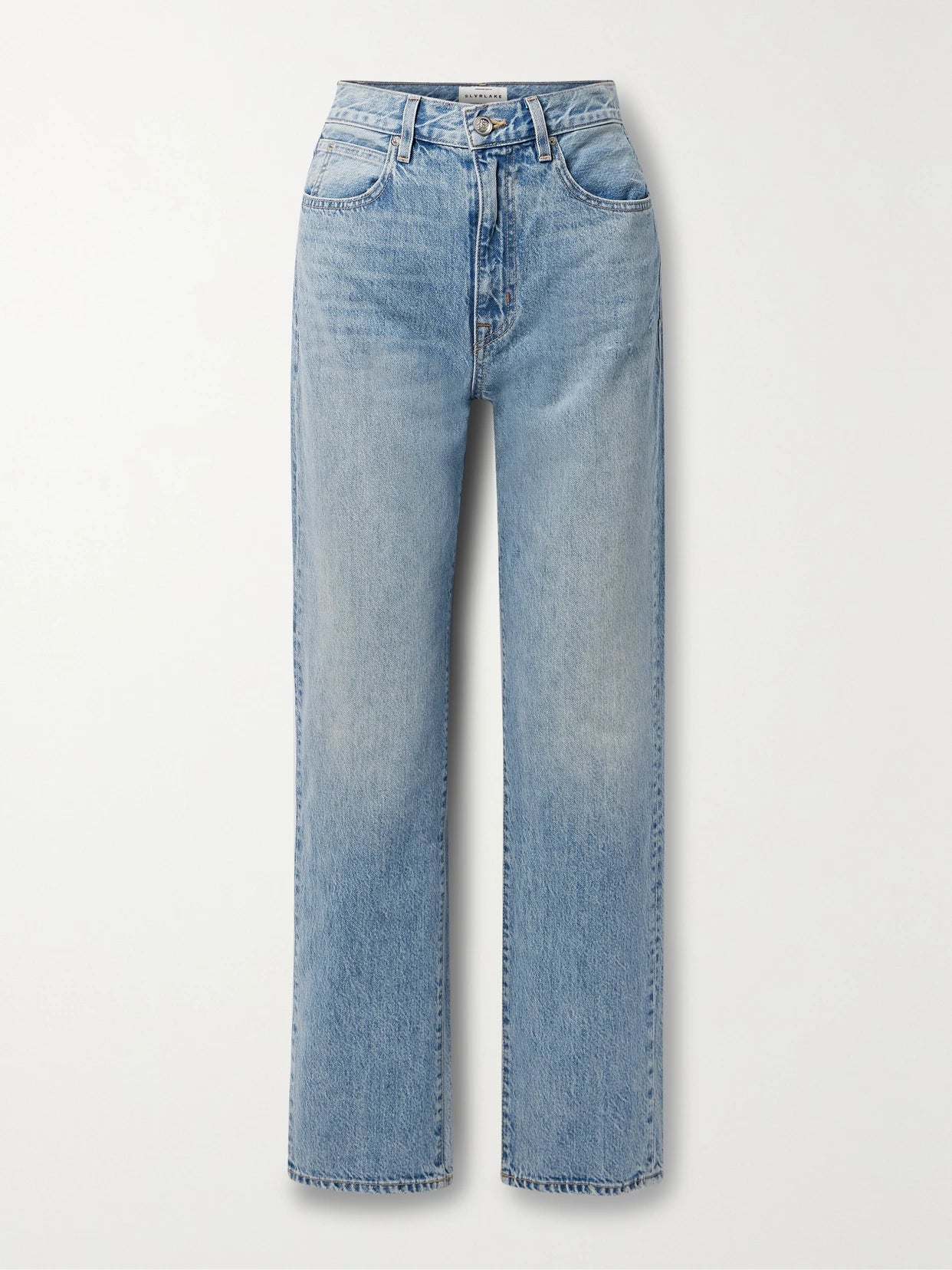 Image of Jeans. Product name - + Net Sustain London High-rise Straight-leg Organic Jeans in Mid denim colour by brand - SLVRLAKE