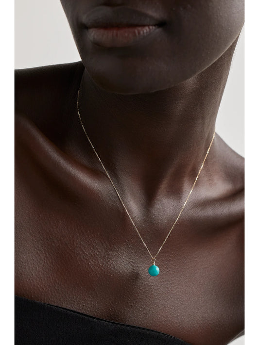 Image of Necklaces. Product name - 14-karat Gold, Turquoise And Diamond Necklace in Multi colour by brand - Mateo