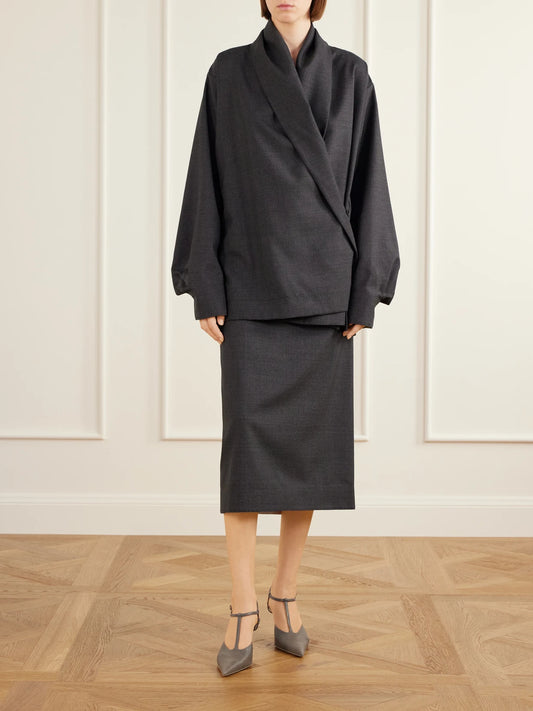 Image of Outfit Sets. Product name - Aura Wool-twill Blazer in Dark gray colour by brand - Calvin Klein Collection