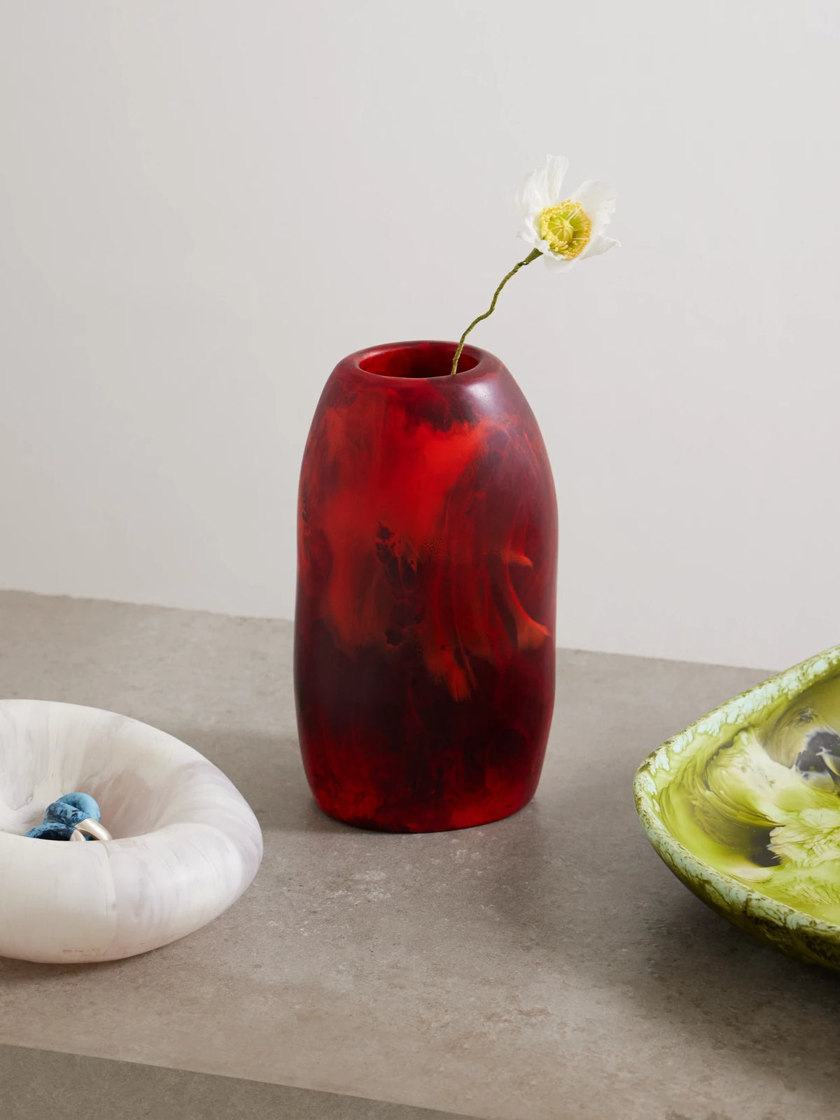 Image of Decor. Product name - Pebble Medium Resin Vase in Red colour by brand - Dinosaur Designs