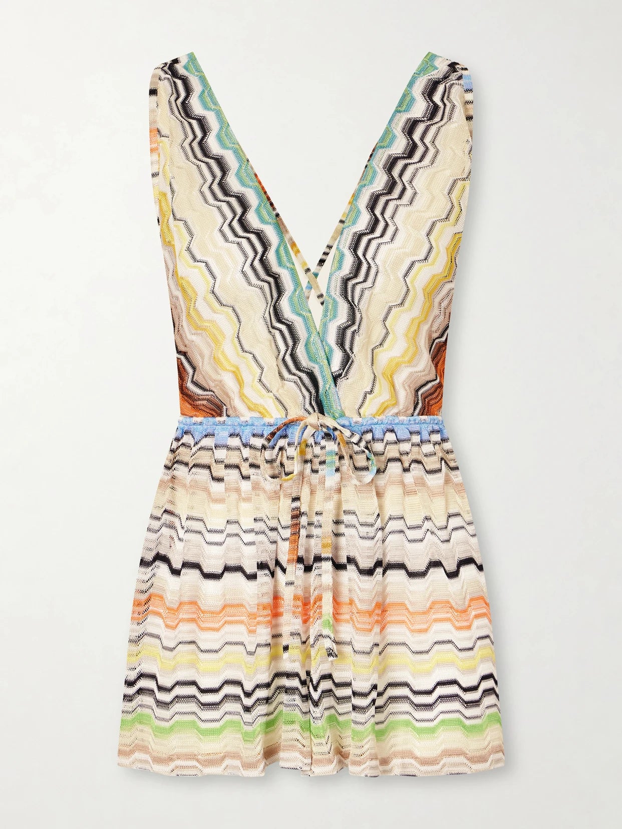 Image of Bodysuits. Product name - Mare Striped Crochet-knit Playsuit in Multi colour by brand - Missoni