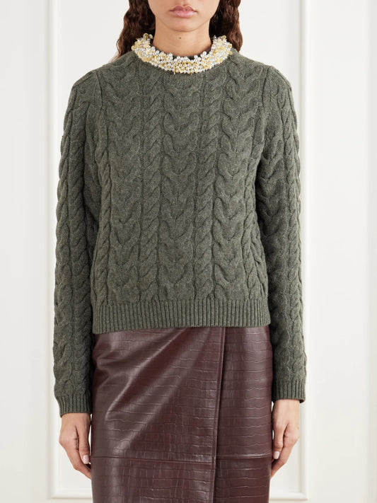Ulla Johnson Marlie Embellished Cable-knit Wool And Cashmere-blend Sweater