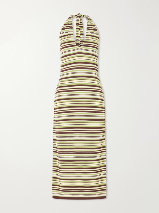 Image of Dresses. Product name - Cape Town Striped Knitted Midi Dress in Green colour by brand - Away That Day