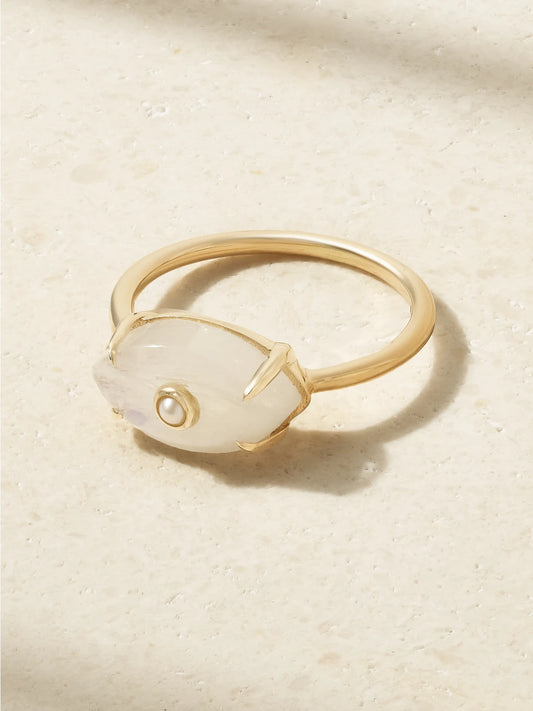 Evil Eye 14-karat Gold, Moonstone And Pearl Ring