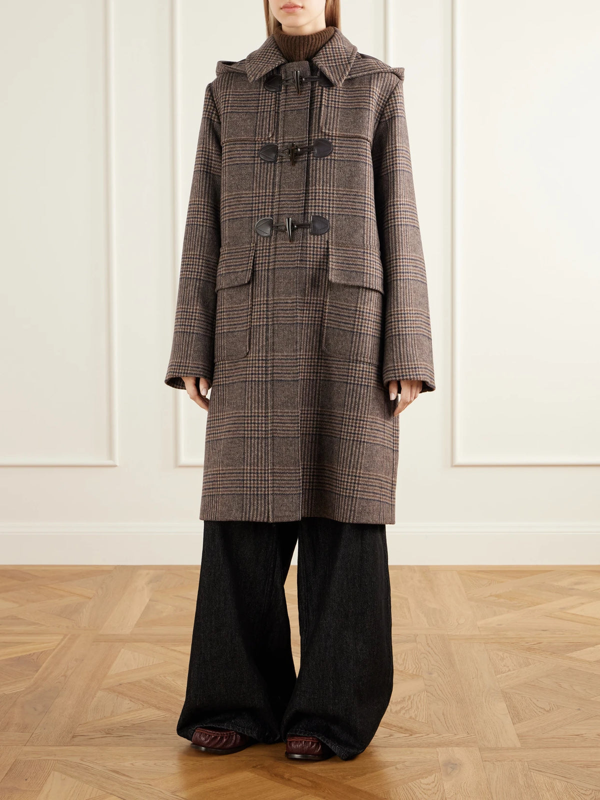 Barbour Melody Leather-trimmed Prince Of Wales Checked Wool-blend Woven Coat