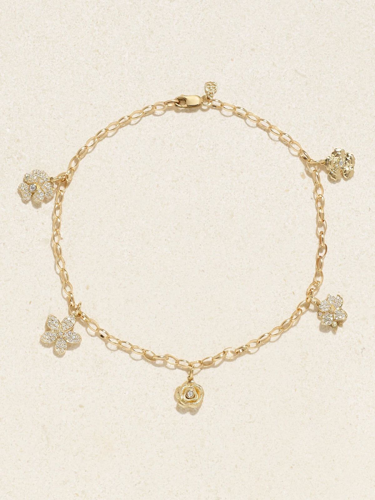 Xl Flower 14-karat Gold Diamond Anklet