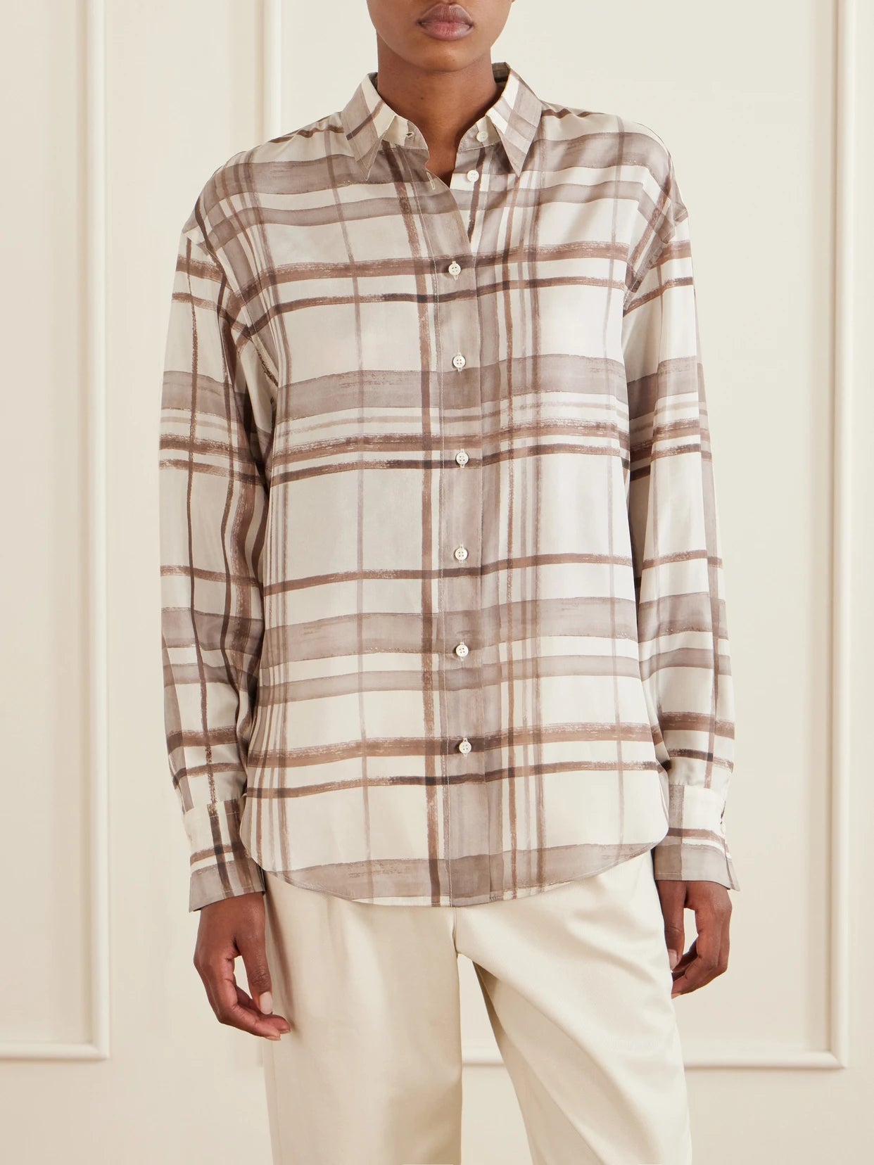 Checked Silk-satin Shirt