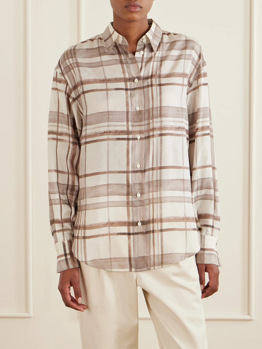 Checked Silk-satin Shirt