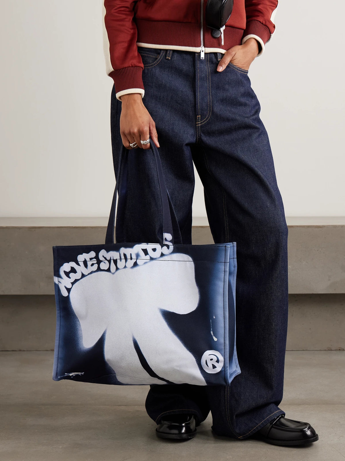 Image of Bags. Product name - Logo Printed Cotton-canvas Tote in Blue colour by brand - Acne Studios