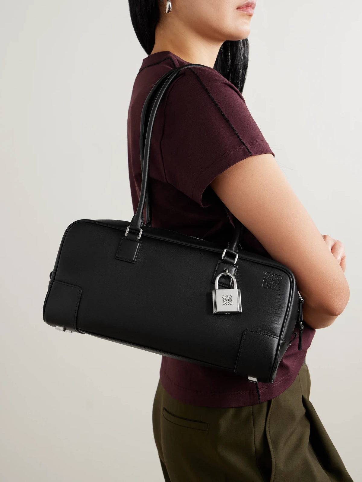 Image of Bags. Product name - Amazona 31 Embellished Leather Shoulder Bag in Black colour by brand - LOEWE
