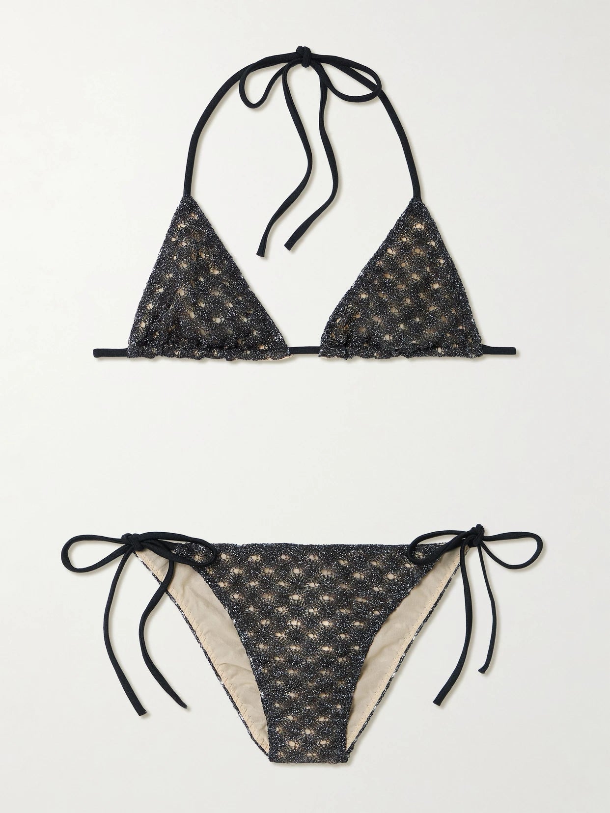 Metallic Crochet-knit Triangle Bikini