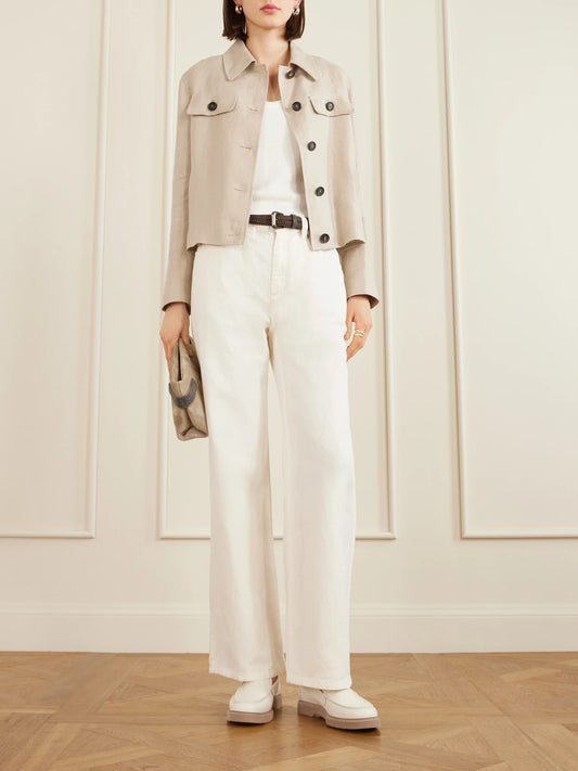 Image of a model wearing Tops. Product name - Ribbed Cotton Tank in White colour by brand - Brunello Cucinelli