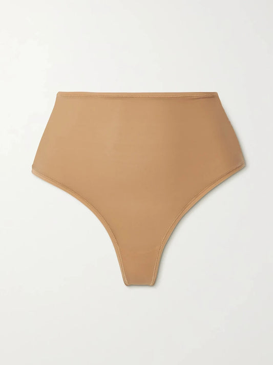 Image of Lingerie. Product name - Fits Everybody High Waisted Thong - Ochre in Beige colour by brand - SKIMS
