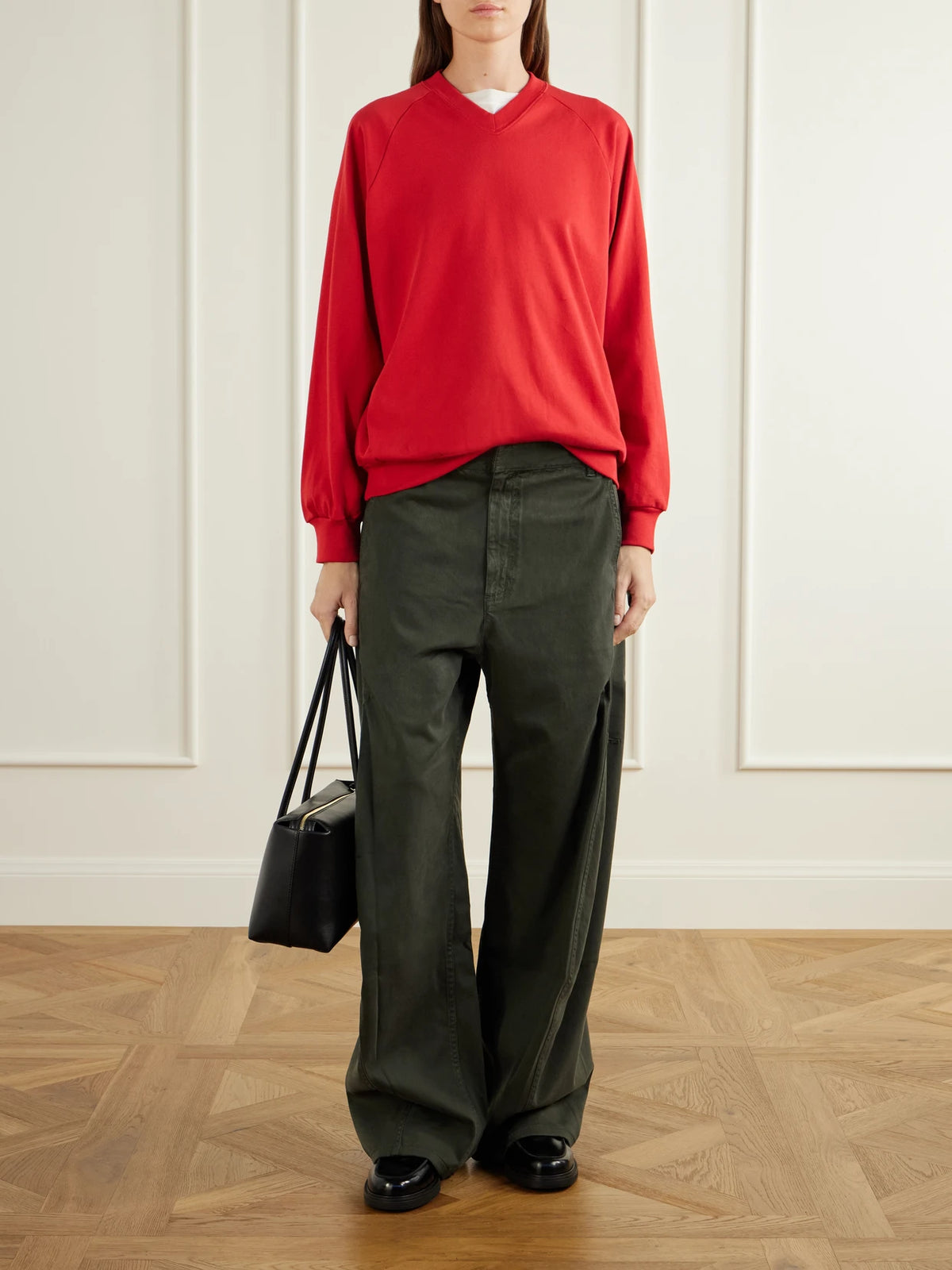 Image of Sleepwear & Loungewear. Product name - Perfect T Vintage Jersey Sweatshirt in Red colour by brand - Tibi