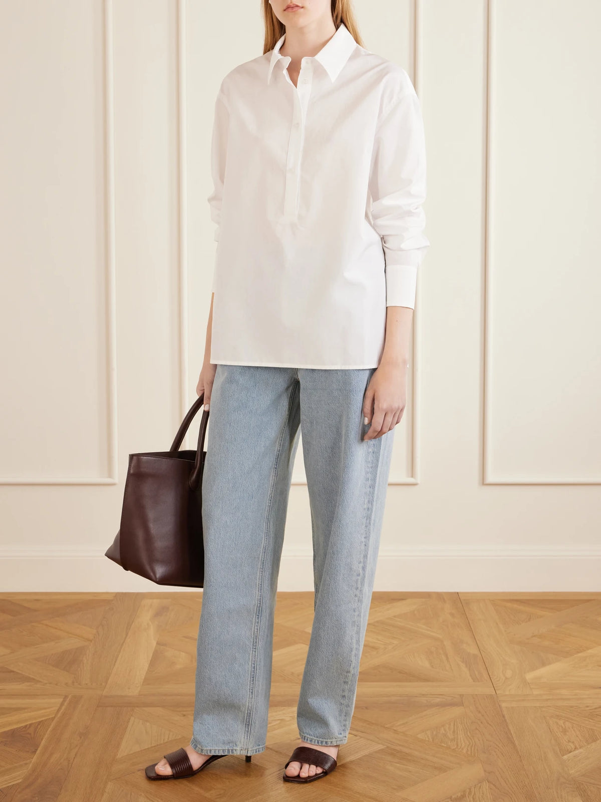Image of Jeans. Product name - Samur Organic High-rise Straight-leg Jeans in Blue colour by brand - Loulou de Saison