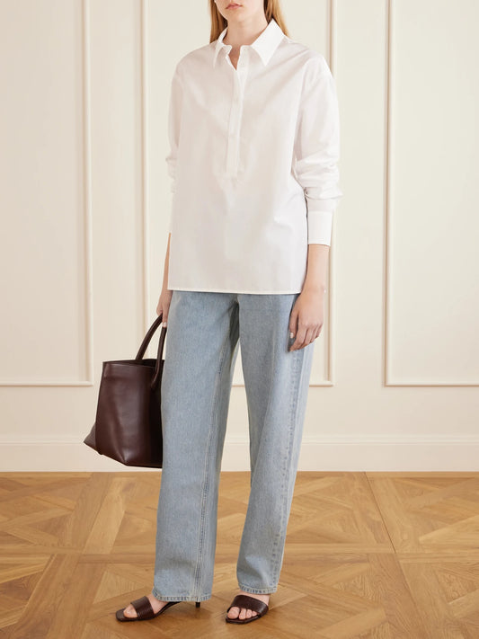 Image of Jeans. Product name - Samur Organic High-rise Straight-leg Jeans in Blue colour by brand - Loulou de Saison