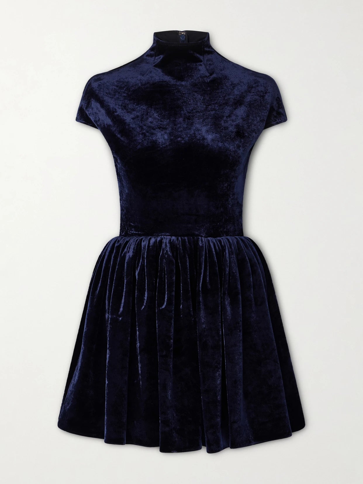 Pleated Velvet Turtleneck Mini Dress