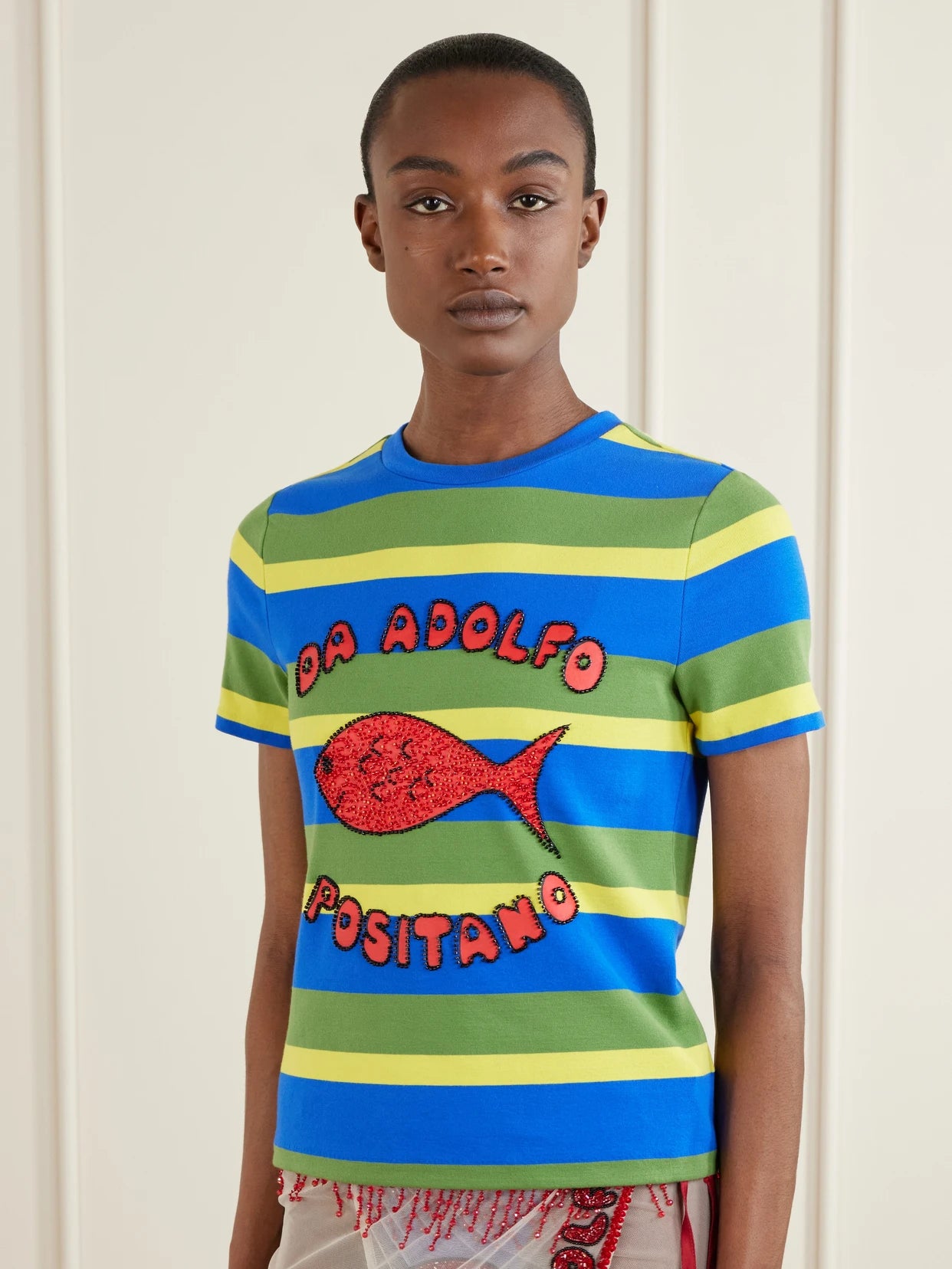 + Da Adolfo Weekender Striped Printed Cotton-blend T-shirt