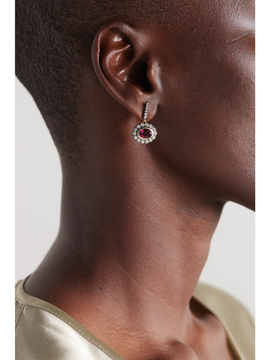 Image of Earrings. Product name - Lexi 14-karat Gold, Rhodolite And Diamond Earrings in Multi colour by brand - Marlo Laz