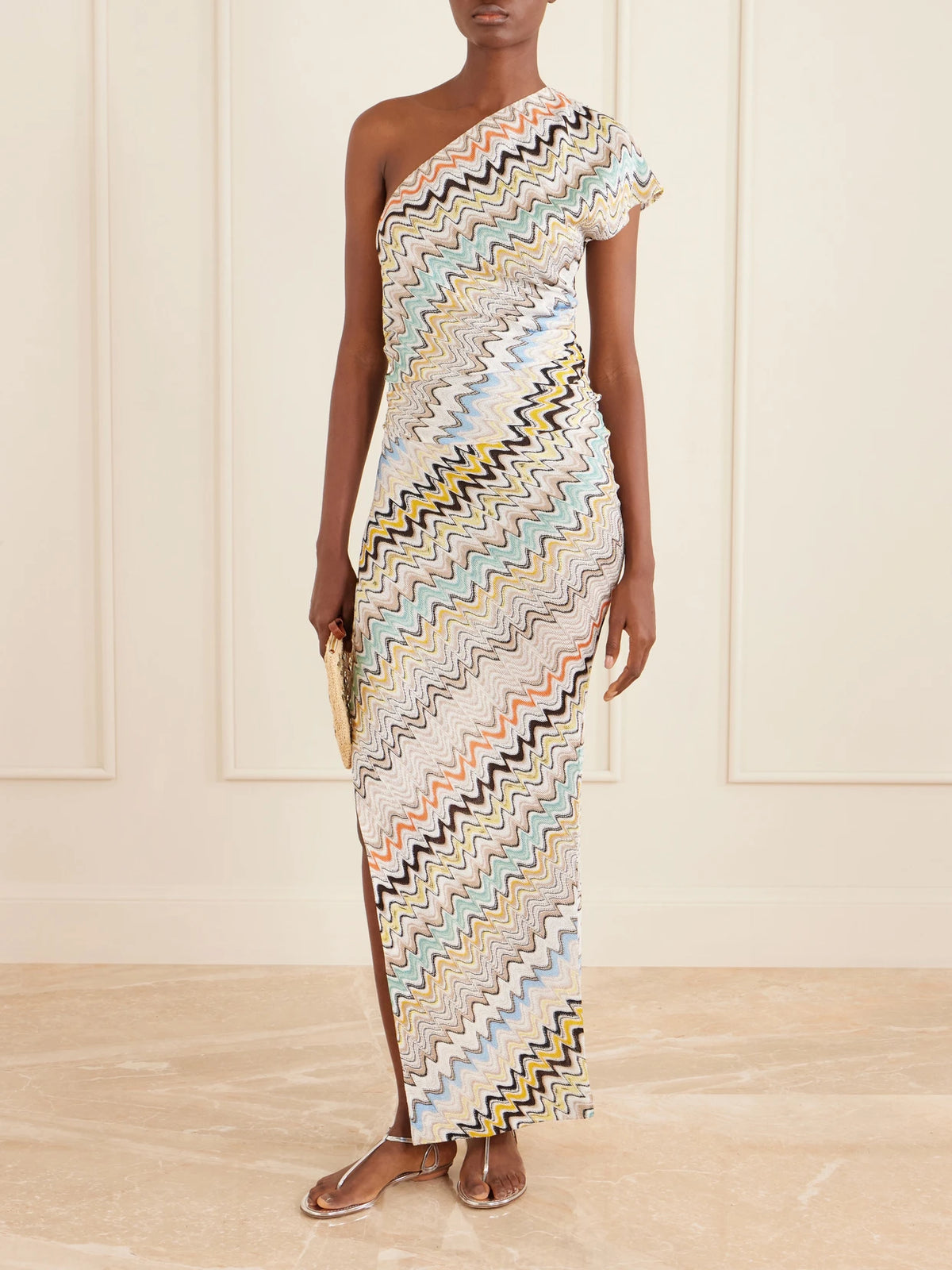 Image of Dresses. Product name - Striped Crochet-knit Maxi Dress in Beige colour by brand - Missoni