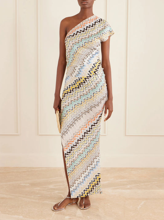 Image of Dresses. Product name - Striped Crochet-knit Maxi Dress in Beige colour by brand - Missoni
