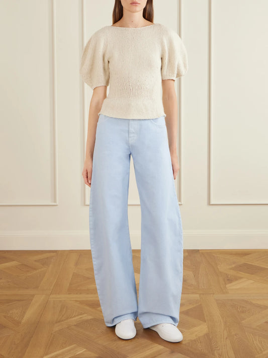 Image of Jeans. Product name - Amoret Mid-rise Wide-leg Jeans in Sky blue colour by brand - Gabriela Hearst