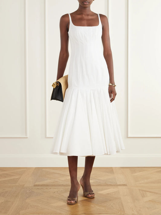 Image of Dresses. Product name - La Robe Pleated Cotton-poplin Midi Dress in White colour by brand - Jacquemus