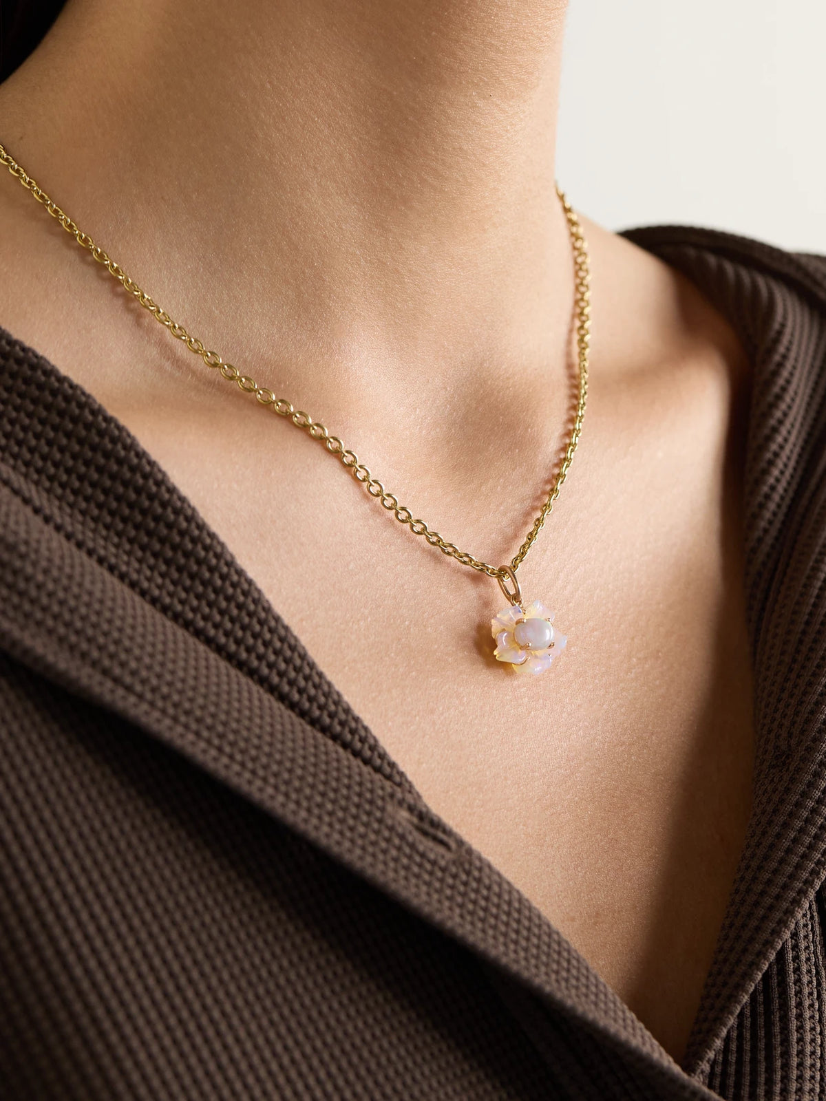 Image of Charms. Product name - Tropical Flower 18-karat Rose Gold Opal Pendant in Multi colour by brand - Irene Neuwirth