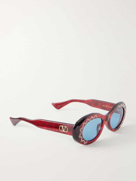 VALENTINO EYEWEAR Crystal-embellished Round-frame Recycled Acetate Sunglasses