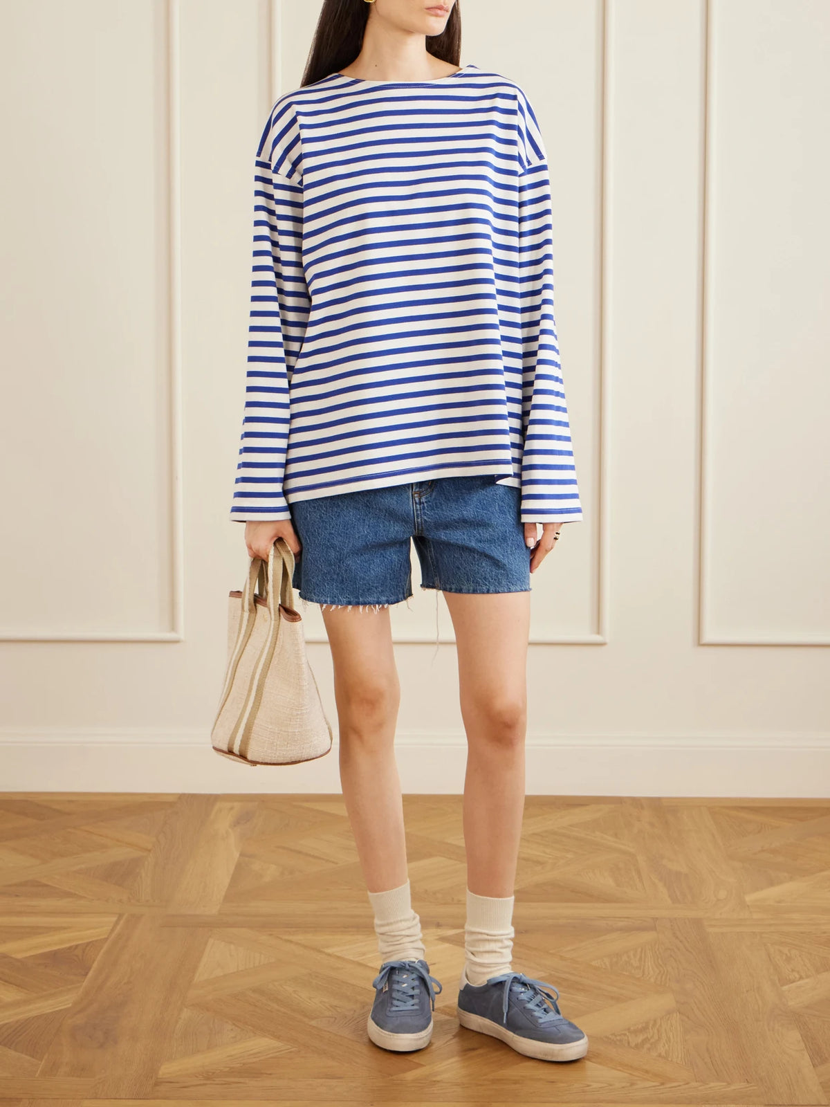 Image of Sneakers. Product name - Soul-star Leather-trimmed Suede Sneakers in Azure colour by brand - Golden Goose