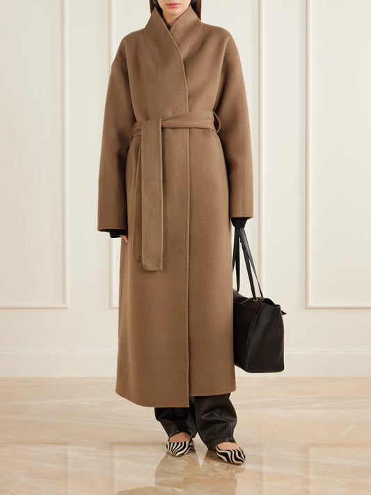 Image of Coats & Jackets. Product name - Mara Belted Brushed Wool-felt Coat in Brown colour by brand - Almada