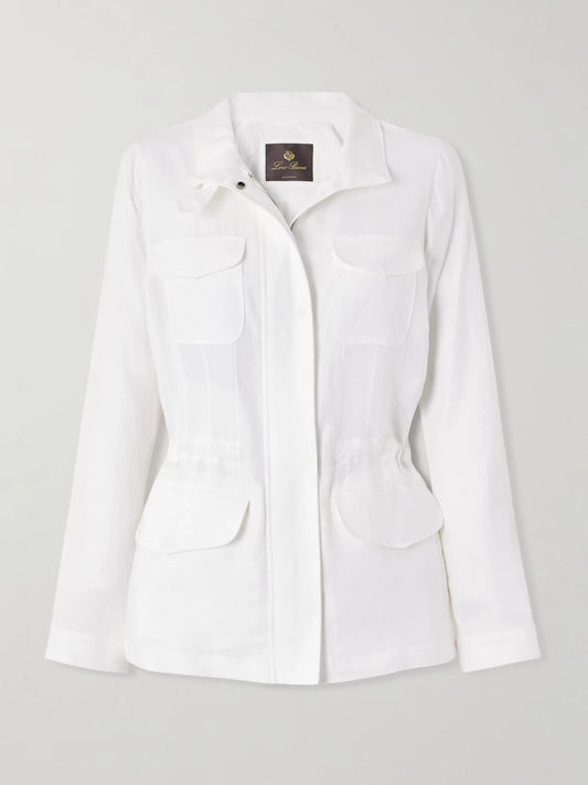 Image of Coats & Jackets. Product name - Traveller Linen Jacket in White colour by brand - Loro Piana