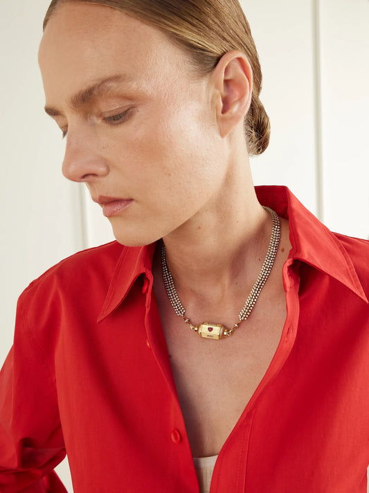 Image of Necklaces. Product name - Love You Locket 18-karat Yellow And White Gold, Diamond And Ruby Necklace in Multi colour by brand - Marie Lichtenberg