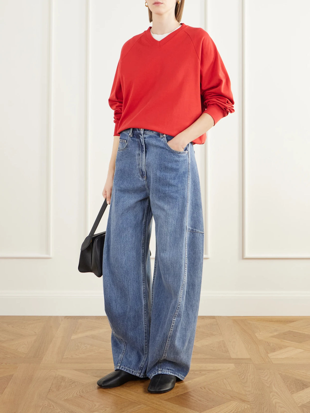 Image of Jeans. Product name - Sid Wide-leg Jeans in Blue colour by brand - Tibi