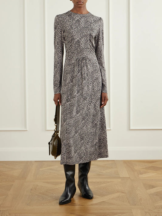 Image of Dresses. Product name - Charlize Gathered Leopard-print Stretch-jersey Midi Dress in Multi colour by brand - Sea