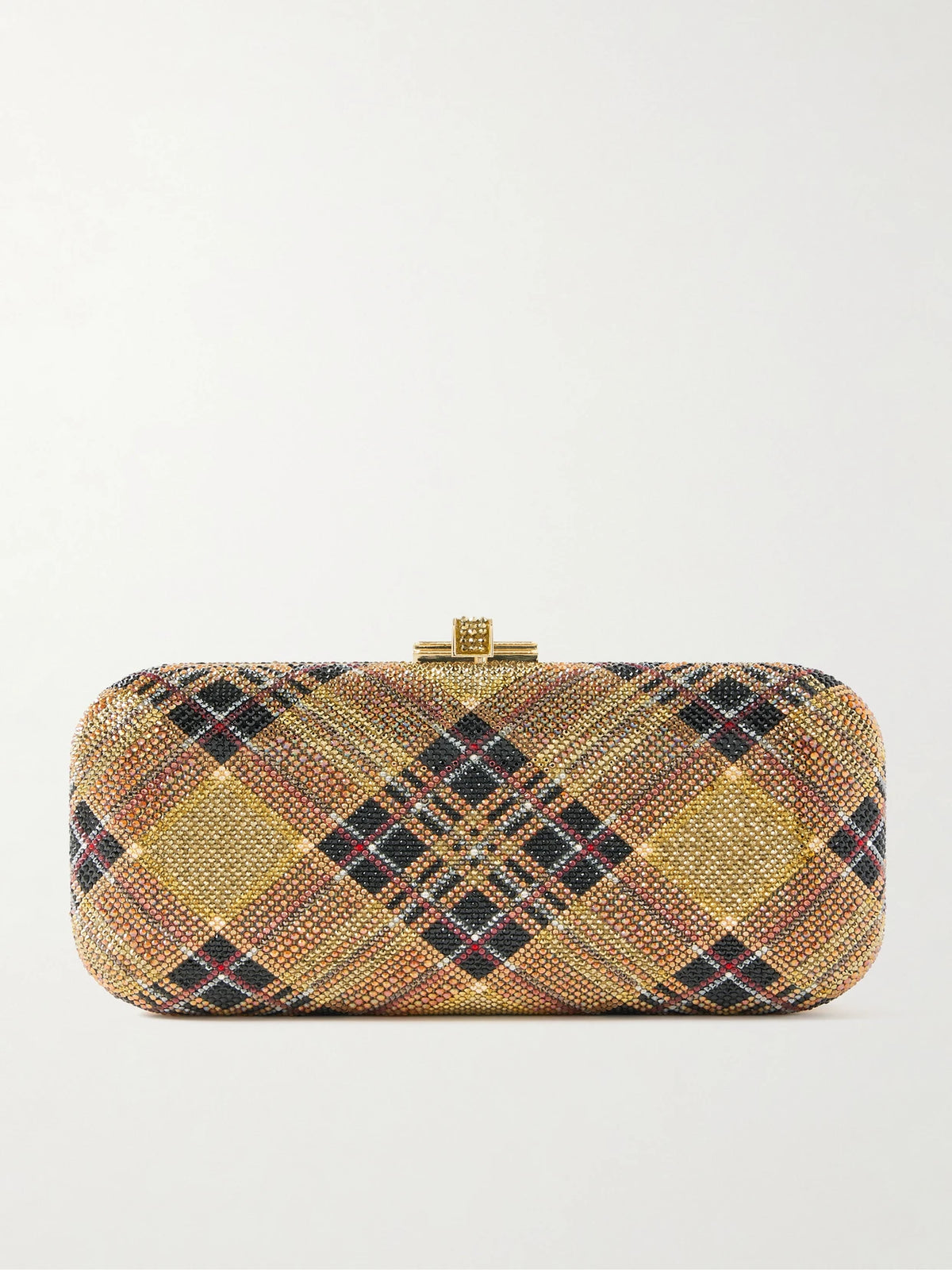 Long Slide Crystal-embellished Gold-tone Clutch