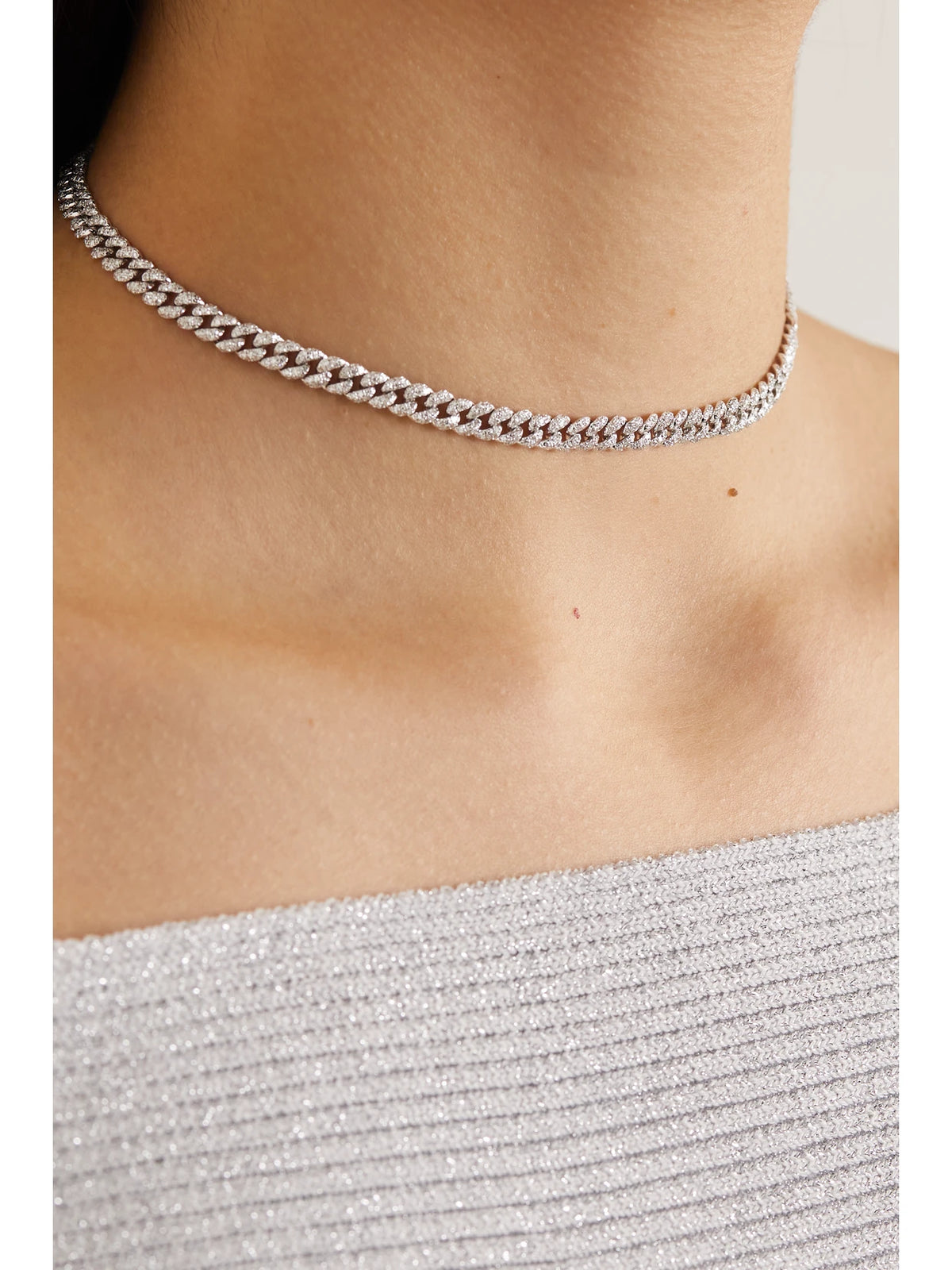Image of Necklaces. Product name - Mini 18-karat White Gold Diamond Choker in Silver colour by brand - SHAY