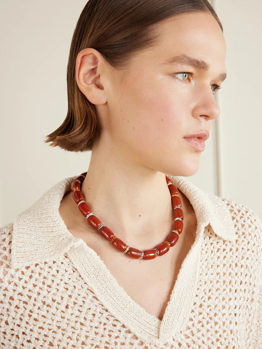 Image of Necklaces. Product name - Rhodium-plated Jasper Necklace in Red colour by brand - Julietta