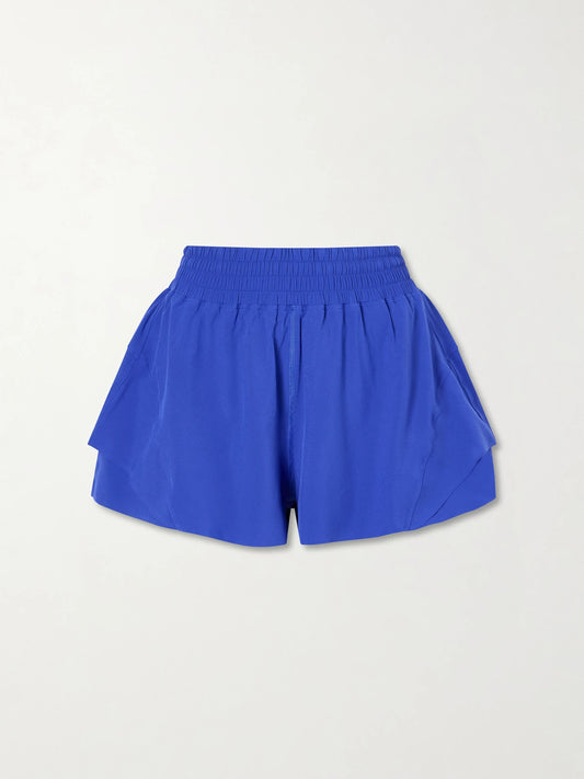 Image of a model wearing Shorts. Product name - Shake It Out High-rise Swift Shorts - 2.5'' in Blue colour by brand - lululemon