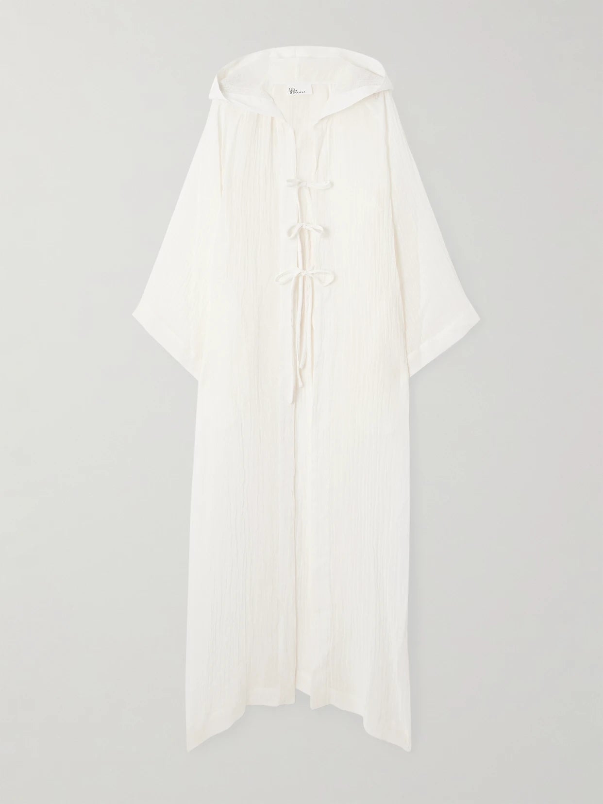 Image of Swimwear. Product name - Hooded Crinkled Linen-blend Gauze Kaftan in White colour by brand - Lisa Marie Fernandez