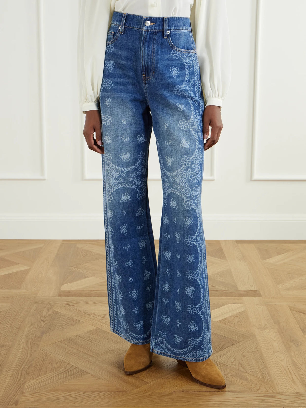 Veronica Beard Taylor Printed High-rise Wide-leg Jeans