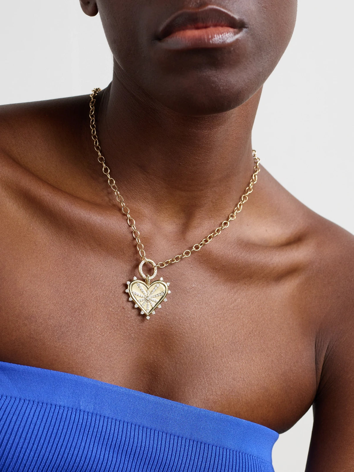 Image of Necklaces. Product name - Small Spiked Pavé 14-karat Gold Diamond Necklace in Multi colour by brand - Marlo Laz